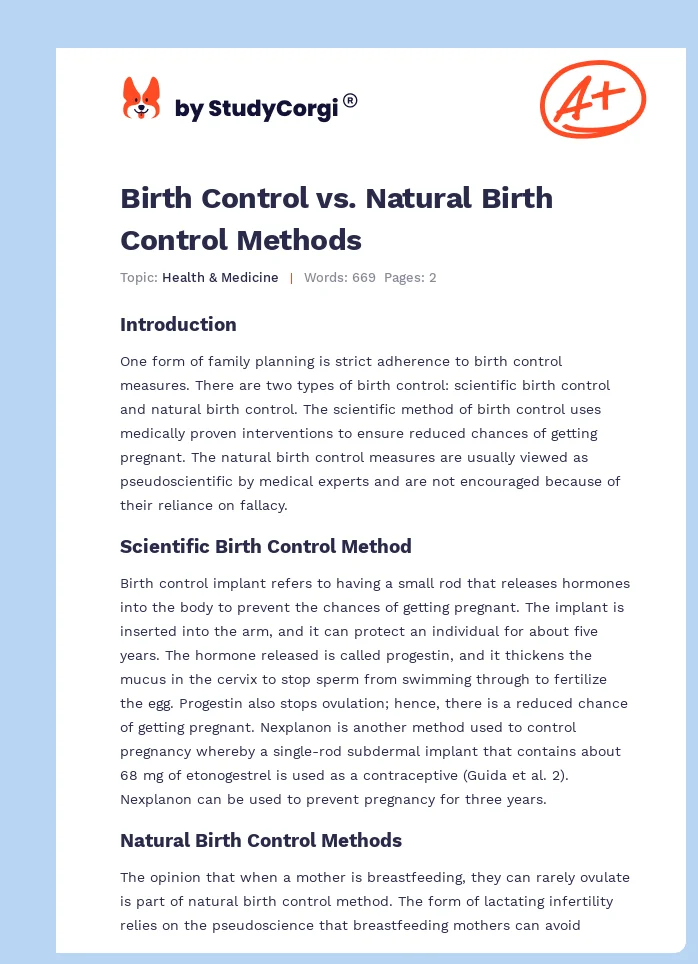 Birth Control vs. Natural Birth Control Methods. Page 1