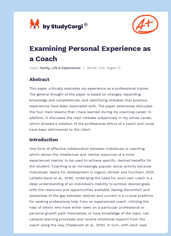 Examining Personal Experience as a Coach. Page 1