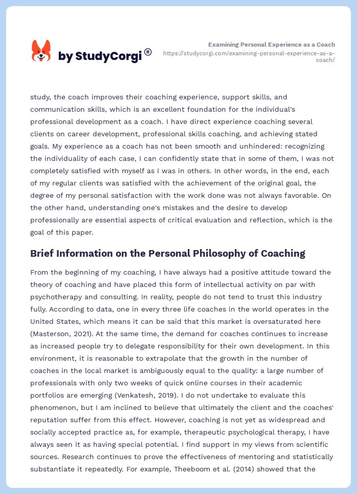 Examining Personal Experience as a Coach. Page 2