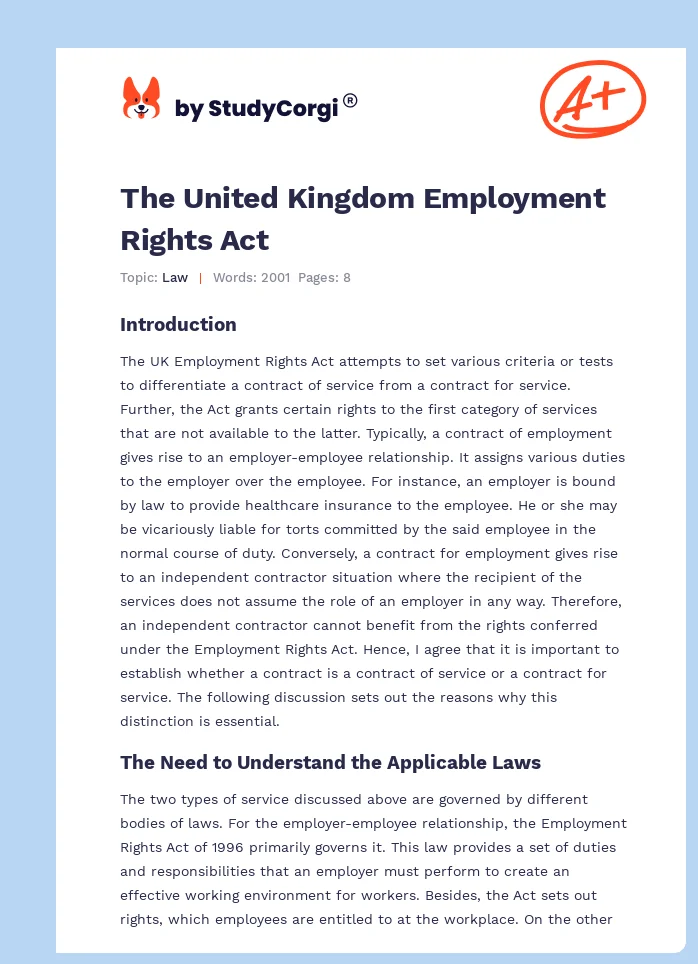 The United Kingdom Employment Rights Act. Page 1