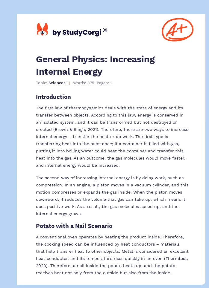 General Physics: Increasing Internal Energy. Page 1