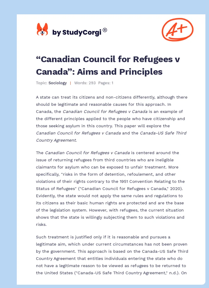“Canadian Council for Refugees v Canada”: Aims and Principles. Page 1