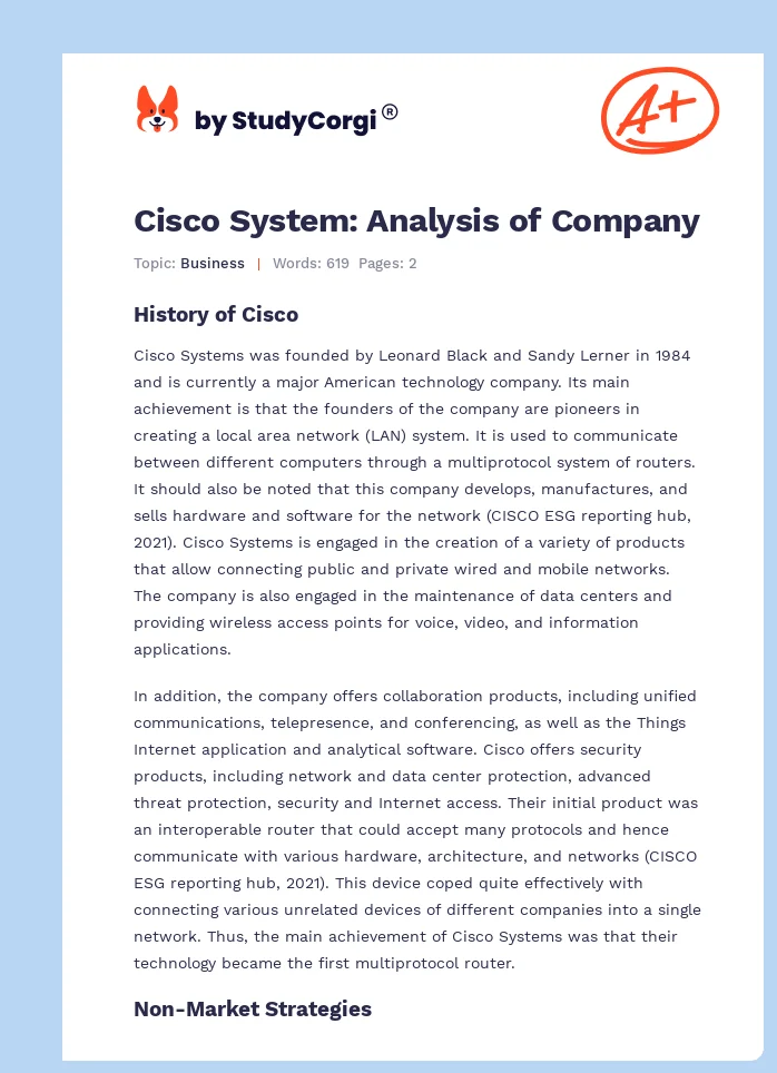 Cisco System: Analysis of Company. Page 1