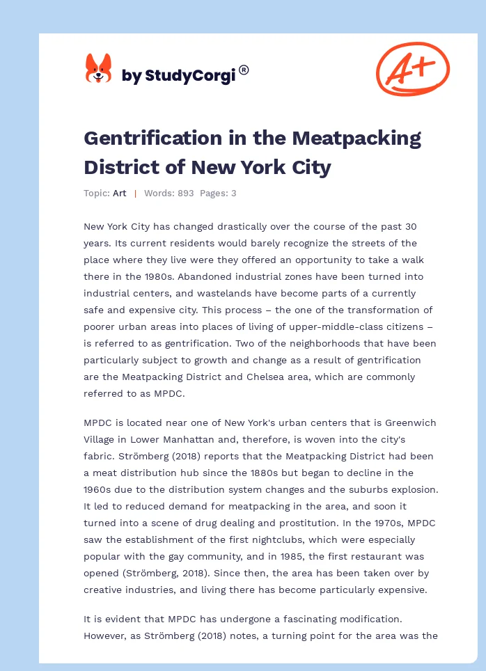 Gentrification in the Meatpacking District of New York City. Page 1