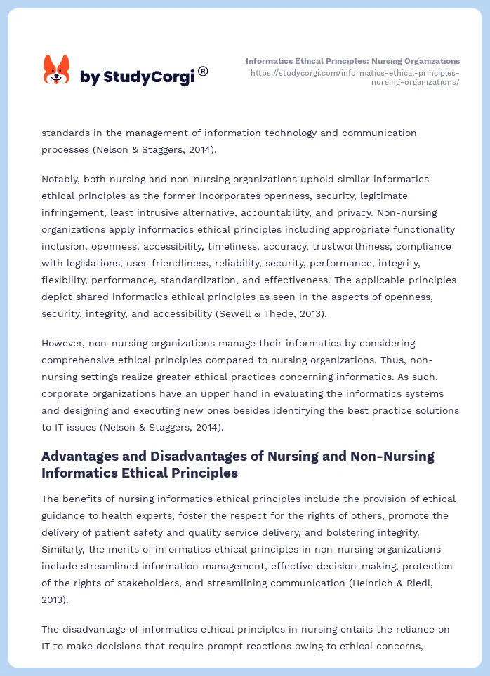 Informatics Ethical Principles: Nursing Organizations. Page 2