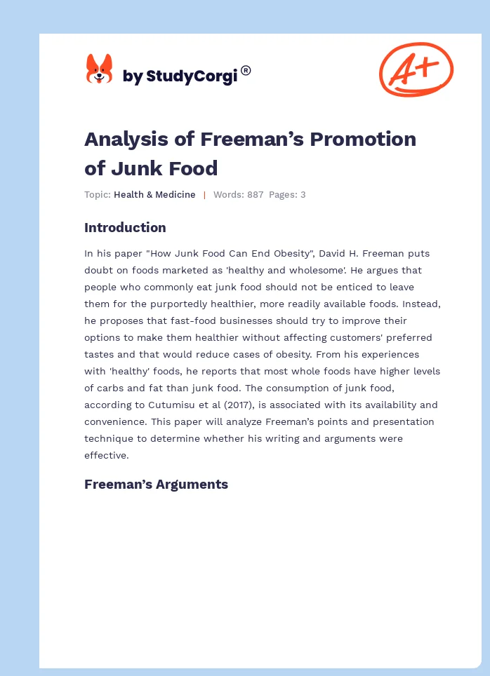 Analysis of Freeman’s Promotion of Junk Food. Page 1