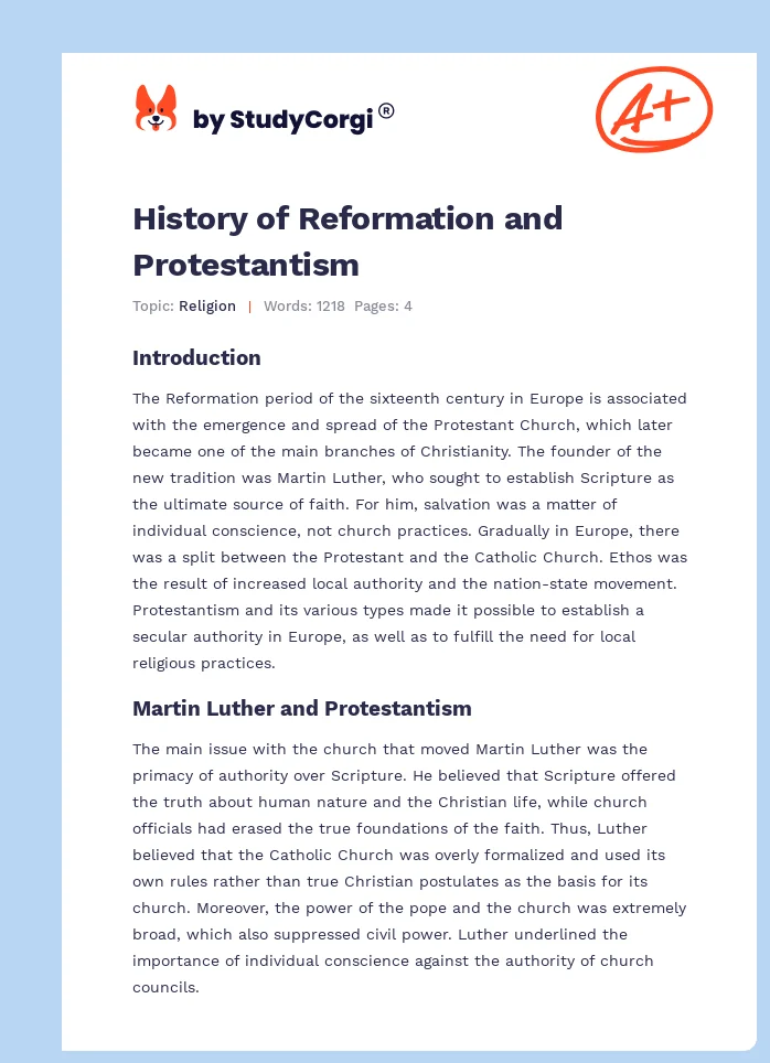 History of Reformation and Protestantism. Page 1
