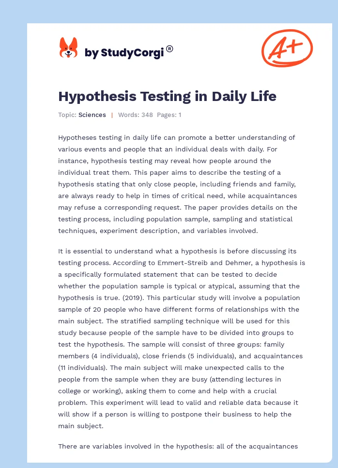Hypothesis Testing in Daily Life. Page 1