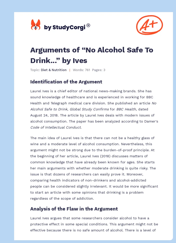 Arguments of “No Alcohol Safe To Drink...” by Ives. Page 1