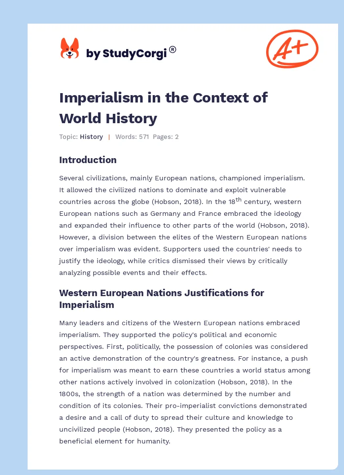 Imperialism in the Context of World History. Page 1