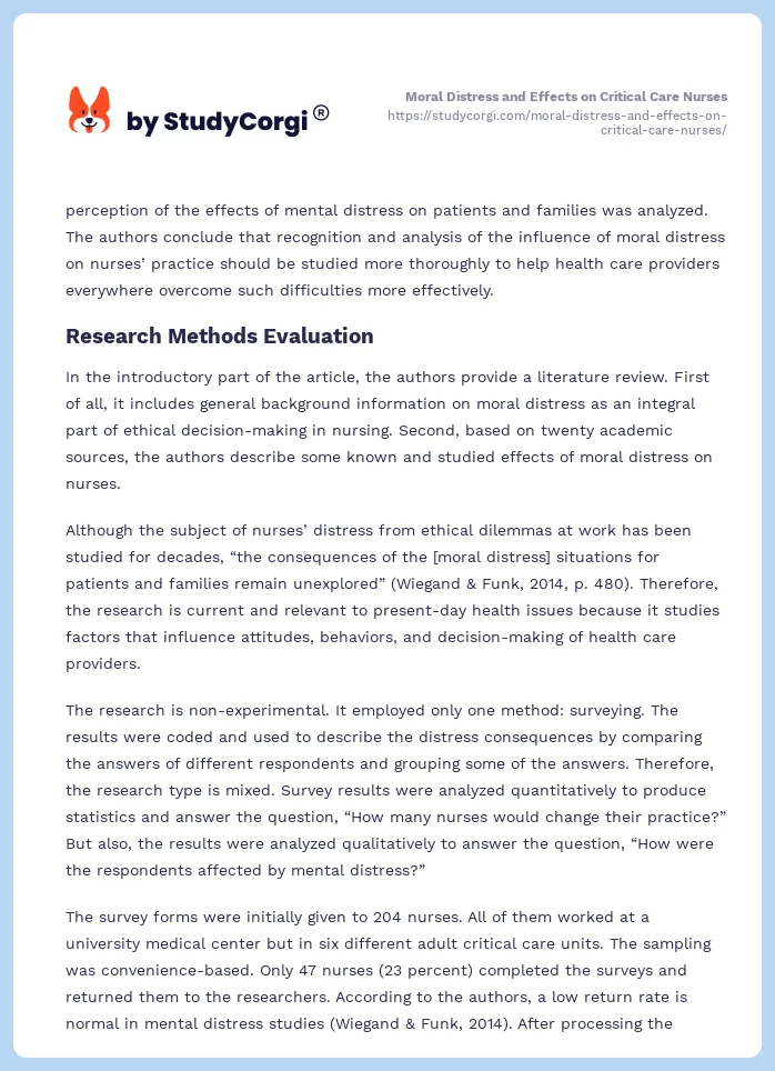 Moral Distress and Effects on Critical Care Nurses. Page 2