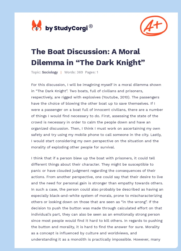 The Boat Discussion: A Moral Dilemma in “The Dark Knight”. Page 1
