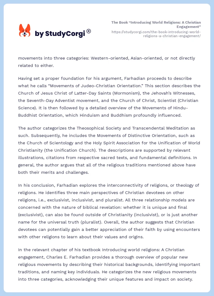 The Book “Introducing World Religions: A Christian Engagement”. Page 2