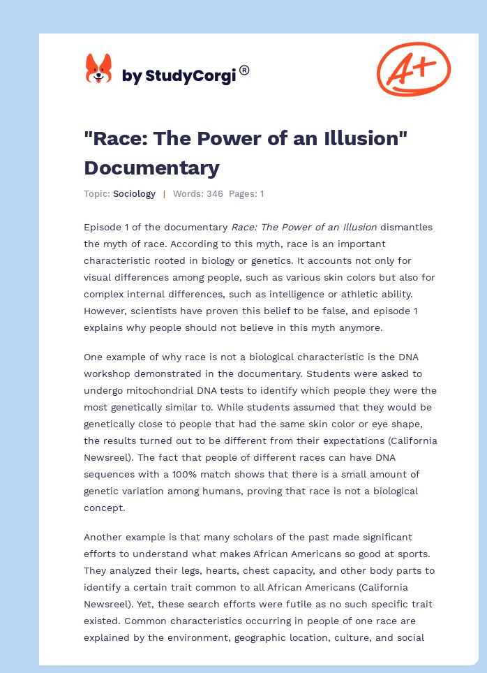 "Race: The Power of an Illusion" Documentary. Page 1
