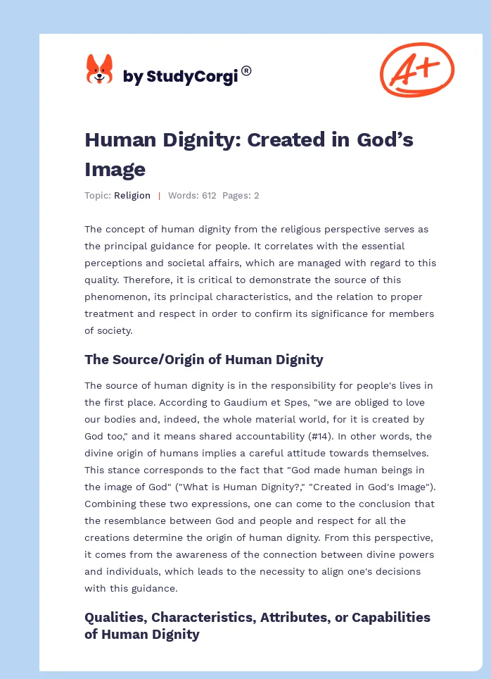 Human Dignity: Created in God’s Image. Page 1