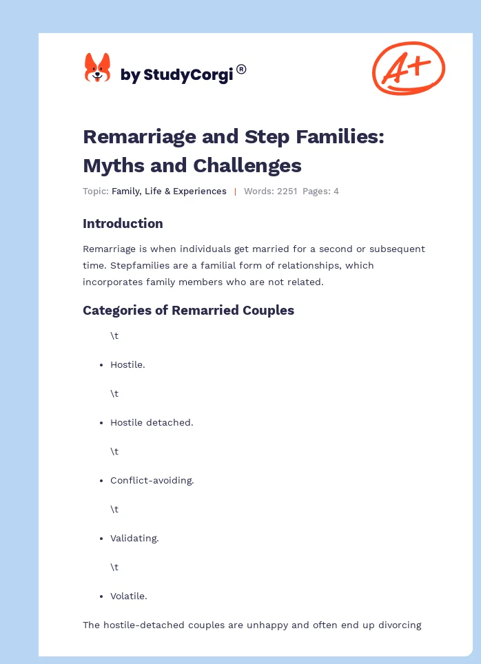 Remarriage and Step Families: Myths and Challenges. Page 1