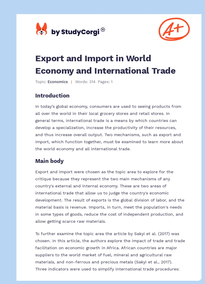 Export and Import in World Economy and International Trade. Page 1