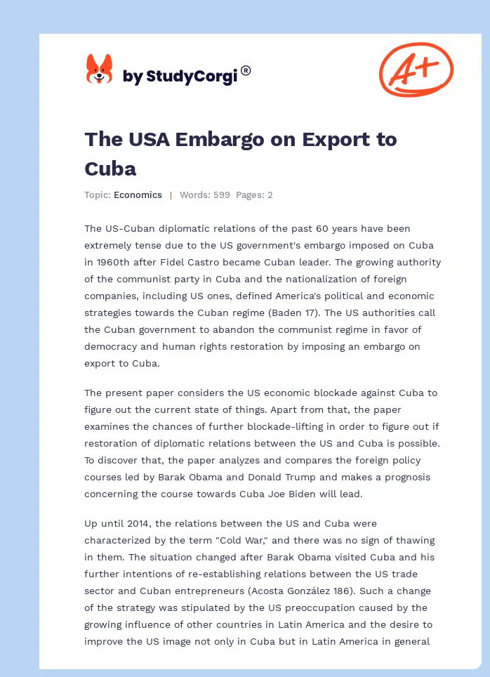 The USA Embargo on Export to Cuba. Page 1