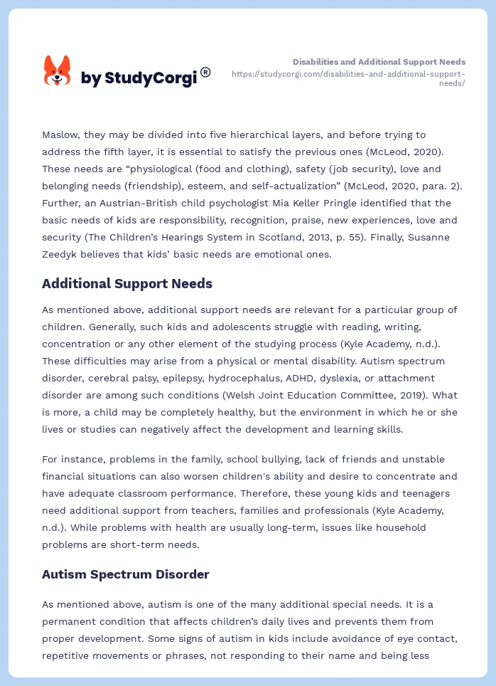 Disabilities and Additional Support Needs. Page 2