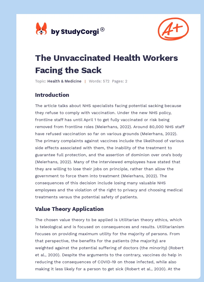 The Unvaccinated Health Workers Facing the Sack. Page 1