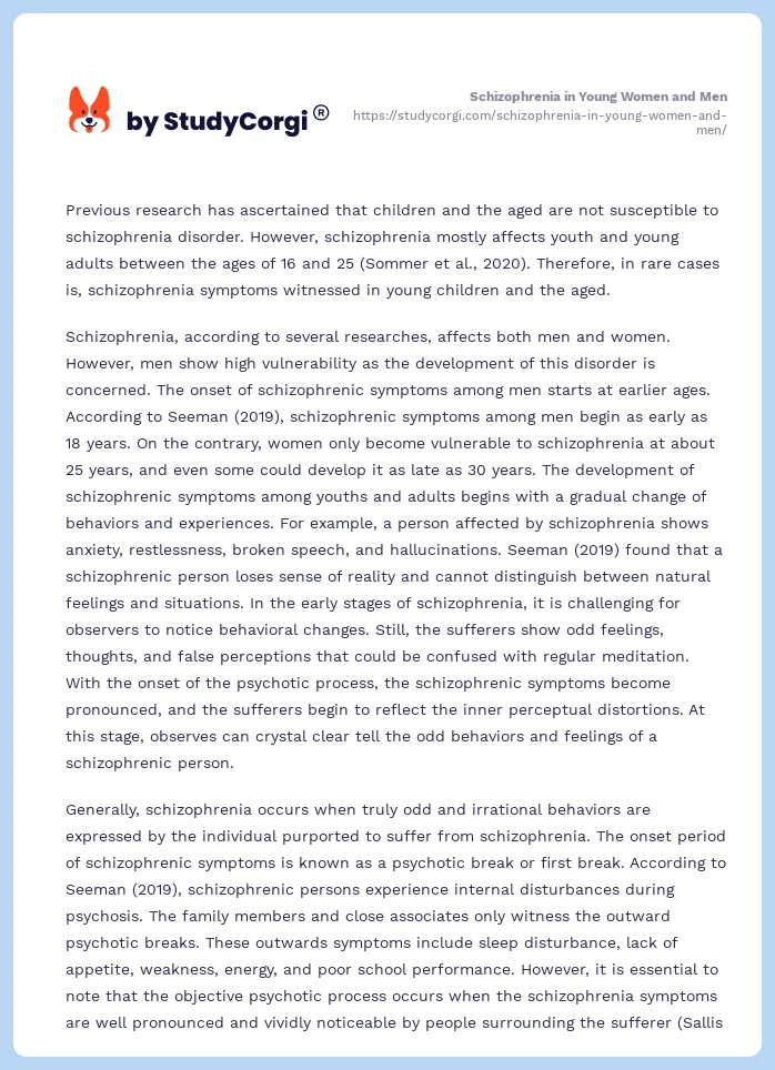 Schizophrenia in Young Women and Men. Page 2