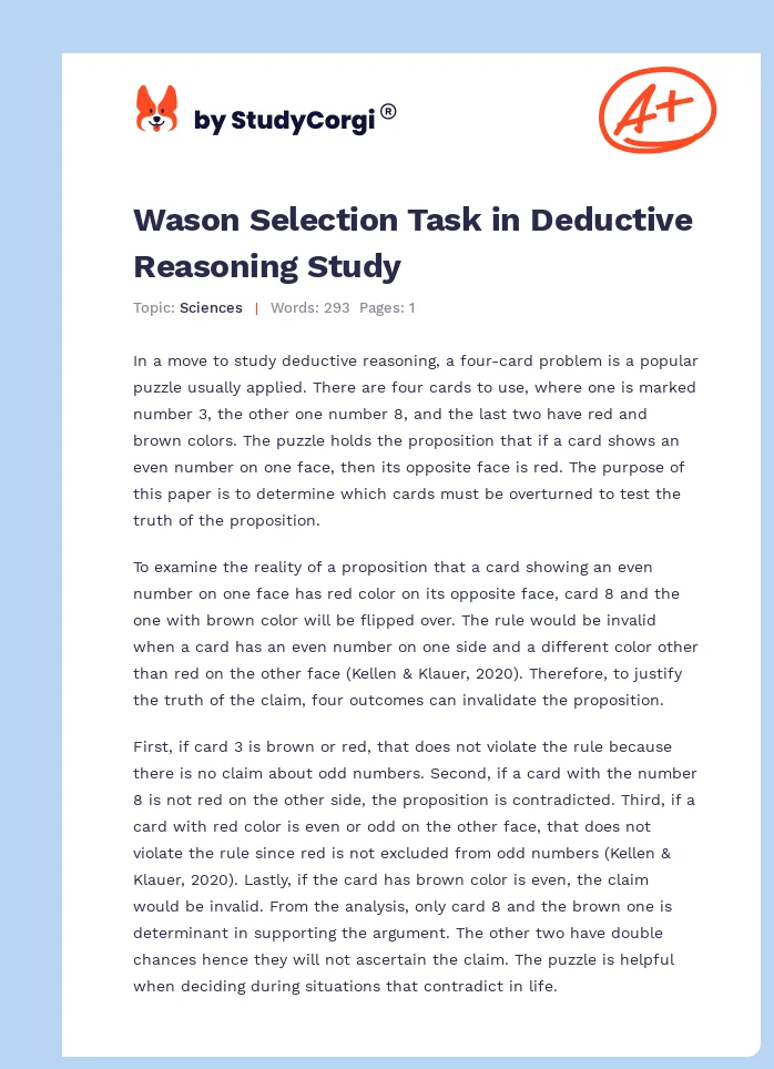 Wason Selection Task in Deductive Reasoning Study. Page 1