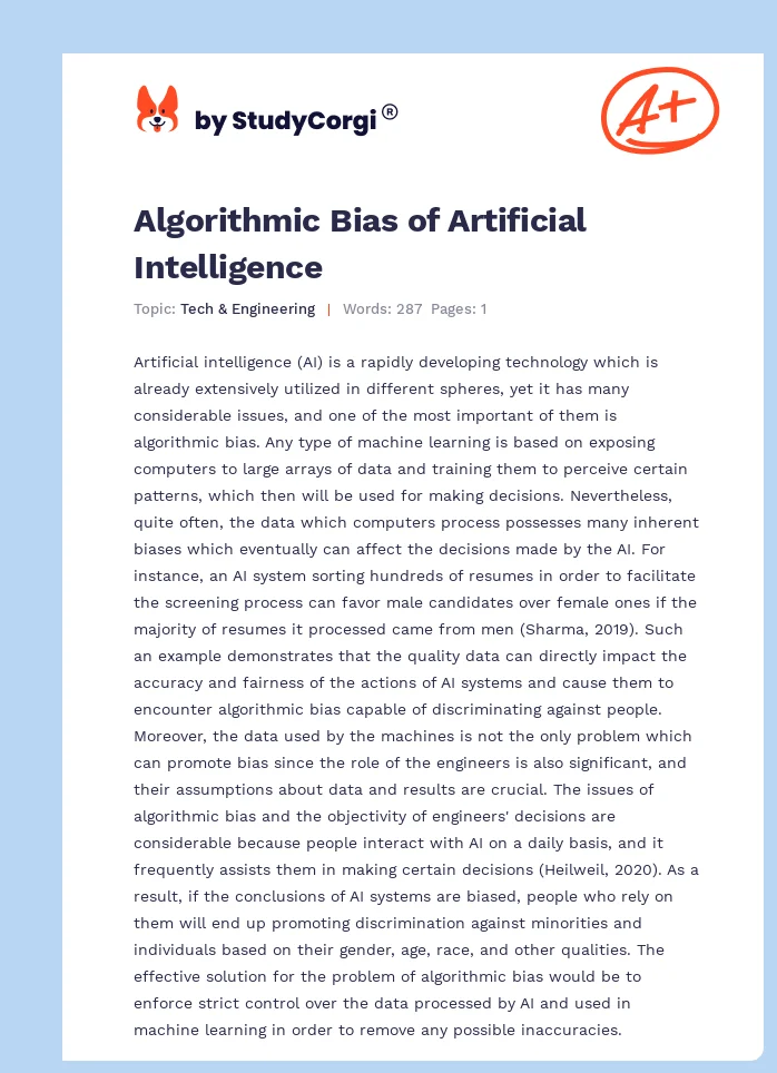 Algorithmic Bias of Artificial Intelligence. Page 1