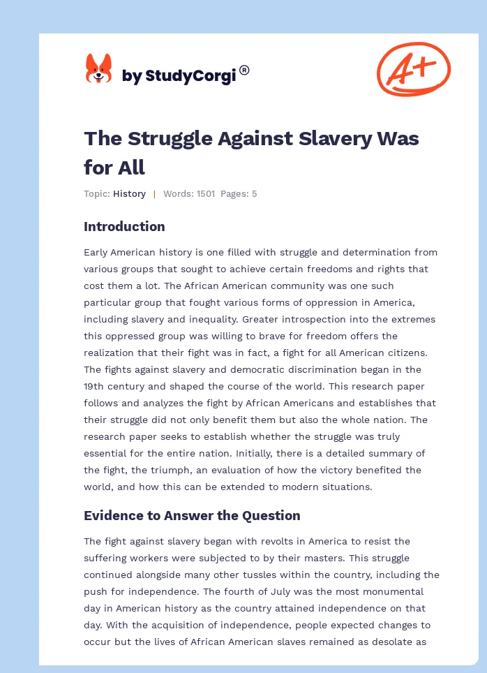 The Struggle Against Slavery Was for All. Page 1