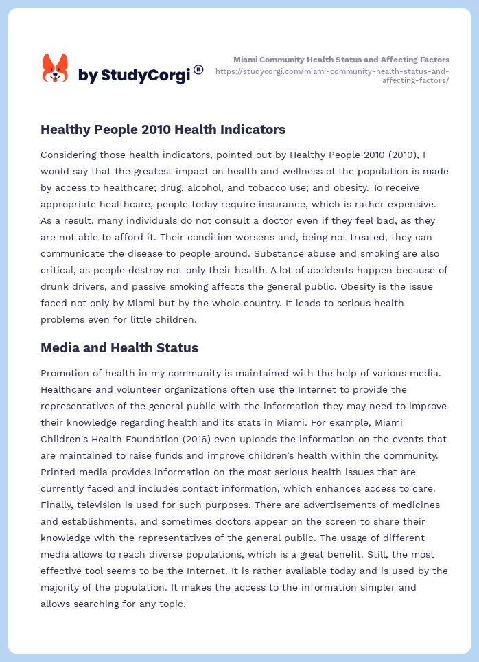 Miami Community Health Status and Affecting Factors. Page 2