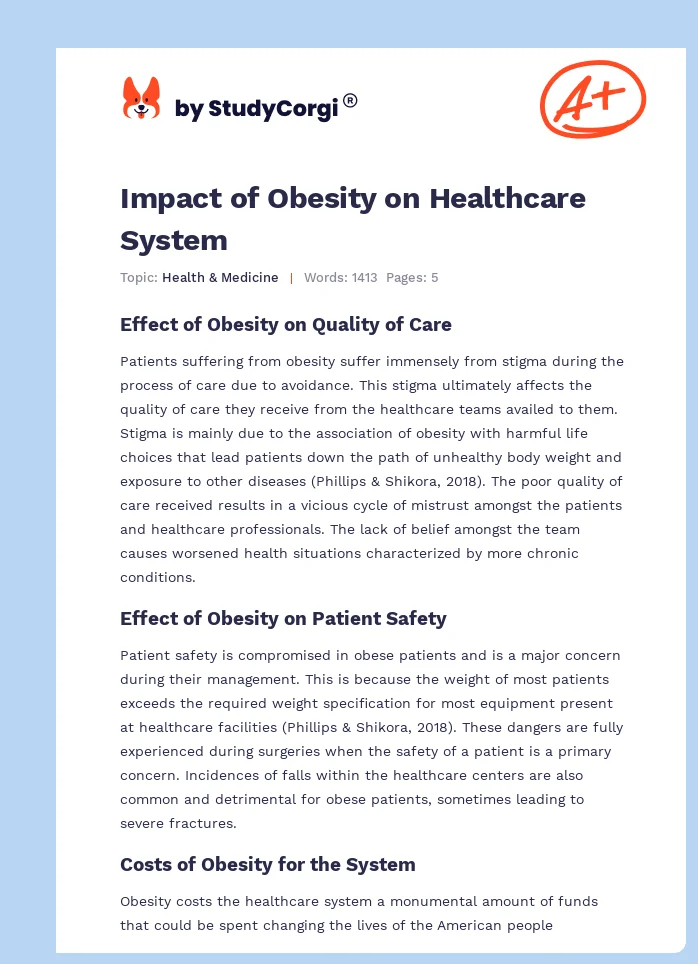 Impact of Obesity on Healthcare System. Page 1