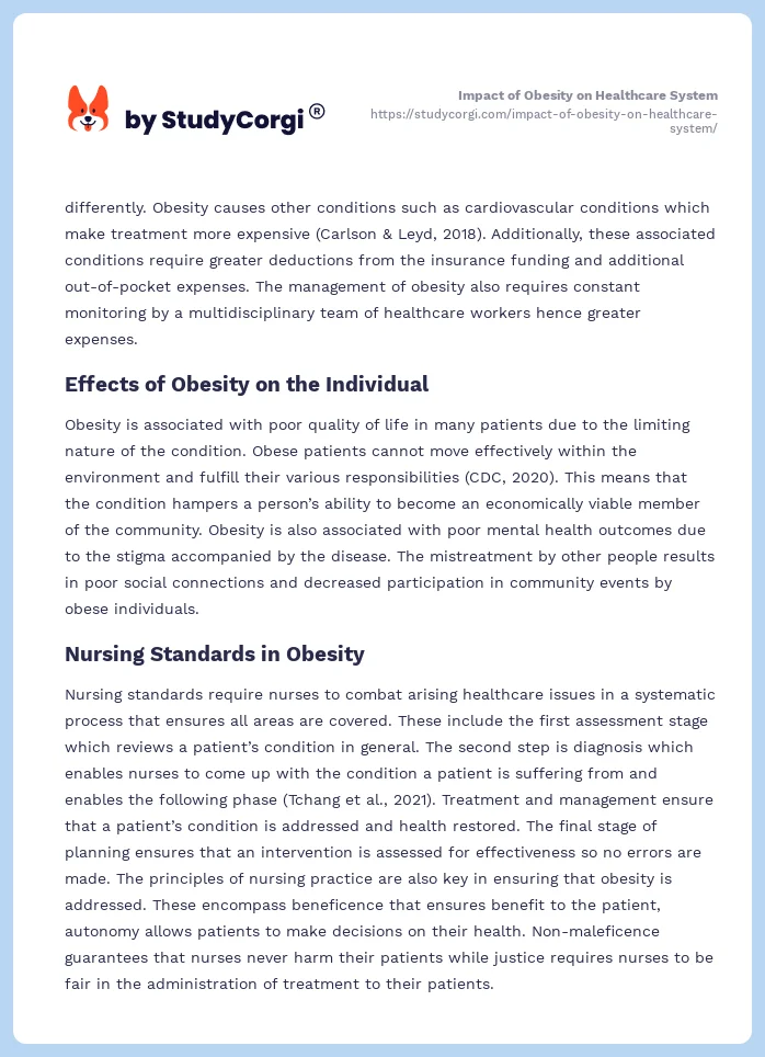 Impact of Obesity on Healthcare System. Page 2