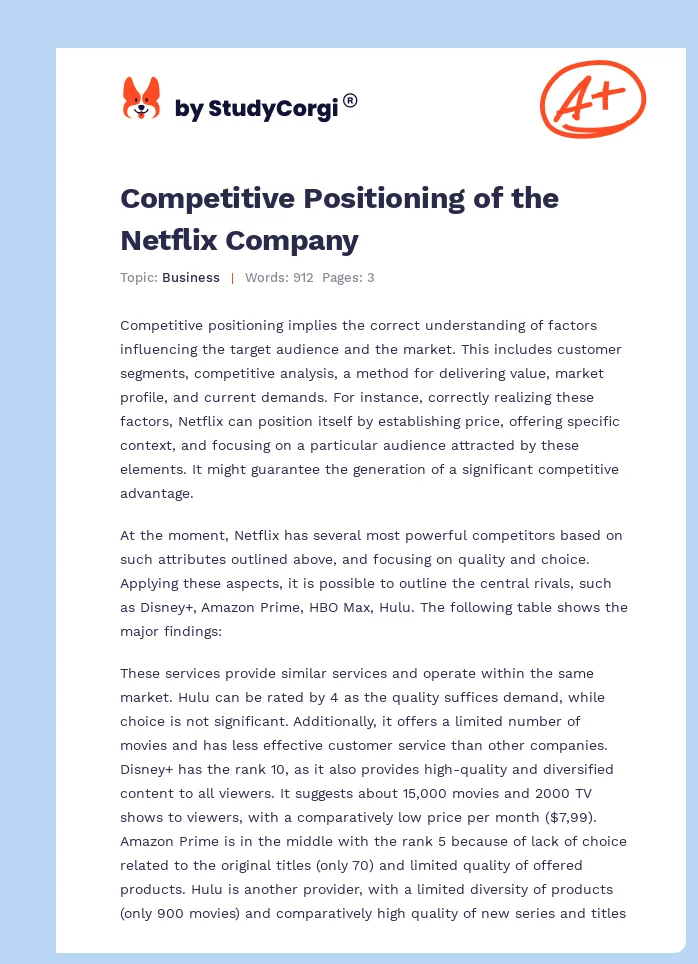 Competitive Positioning of the Netflix Company. Page 1