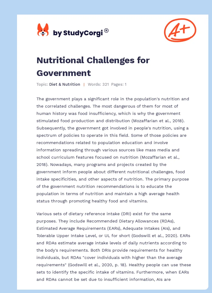 Nutritional Challenges for Government. Page 1