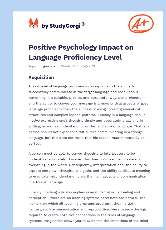 Positive Psychology Impact on Language Proficiency Level. Page 1