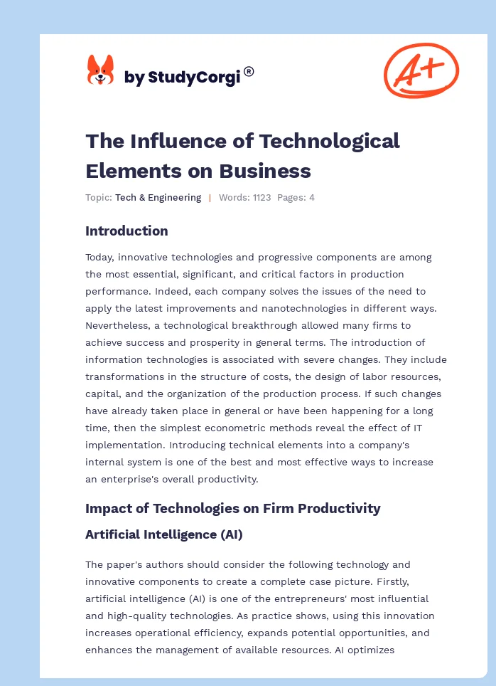 The Influence of Technological Elements on Business. Page 1