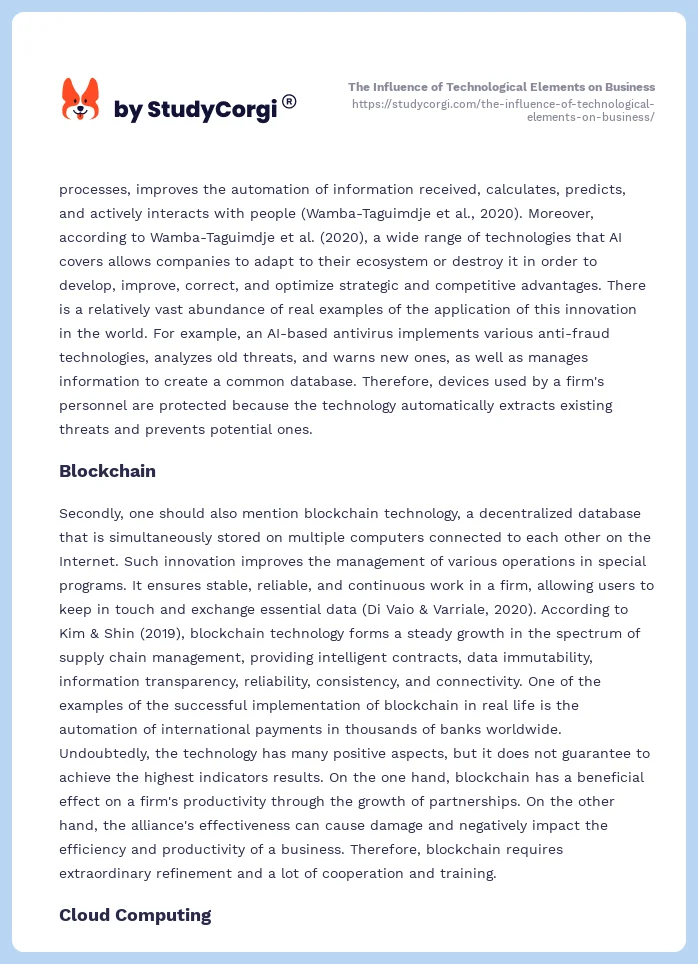 The Influence of Technological Elements on Business. Page 2