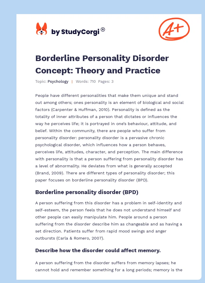 Borderline Personality Disorder Concept: Theory and Practice. Page 1