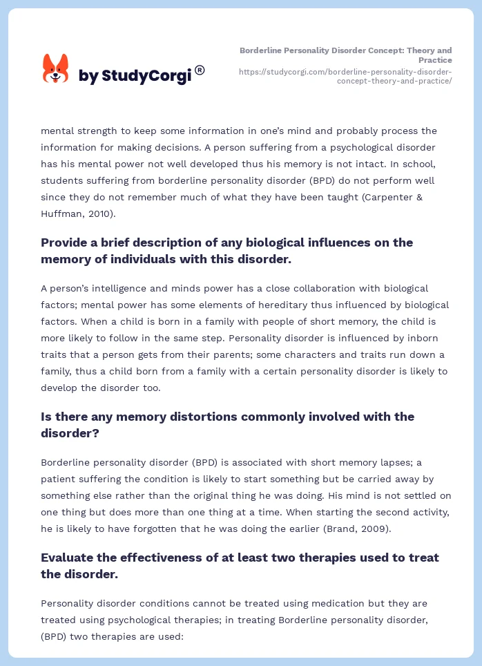 Borderline Personality Disorder Concept: Theory and Practice. Page 2