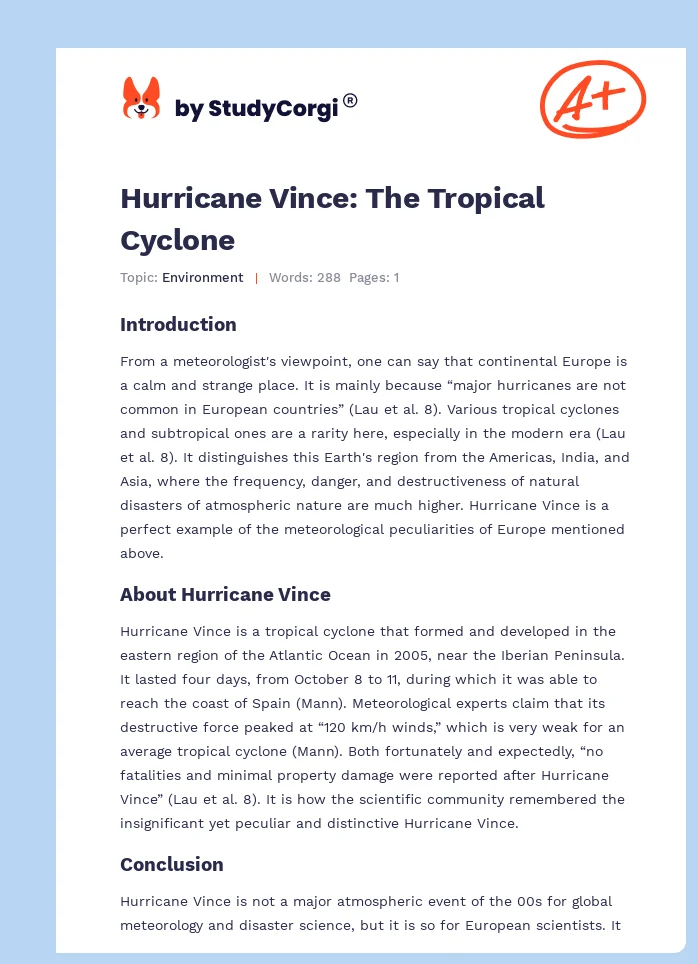 Hurricane Vince: The Tropical Cyclone. Page 1
