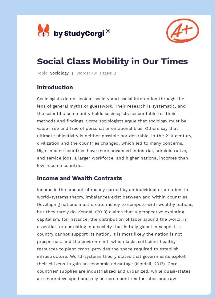 Social Class Mobility in Our Times. Page 1
