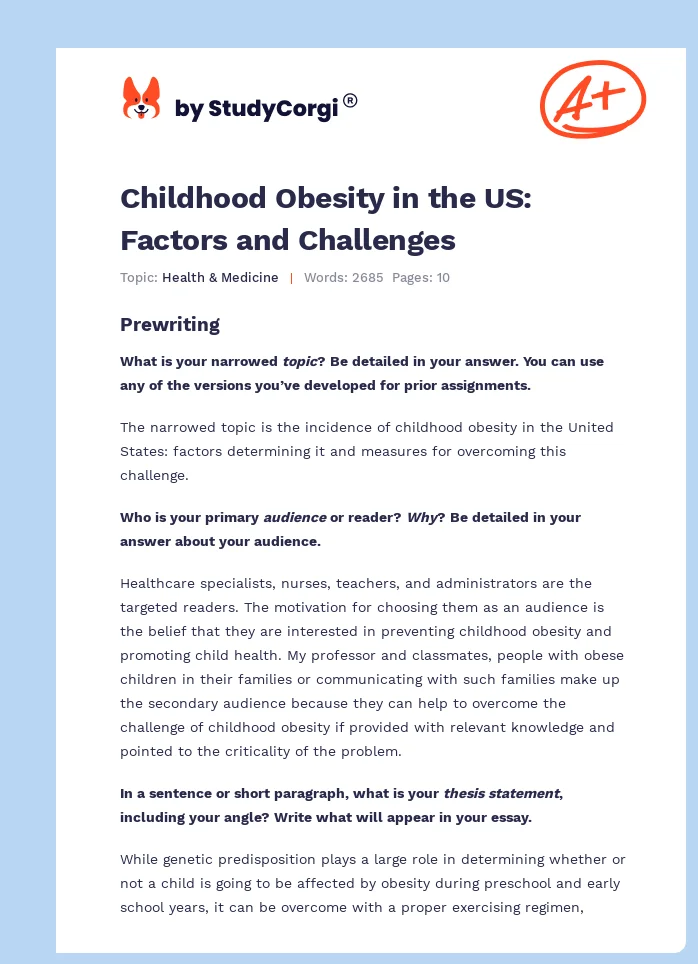 Childhood Obesity in the US: Factors and Challenges. Page 1