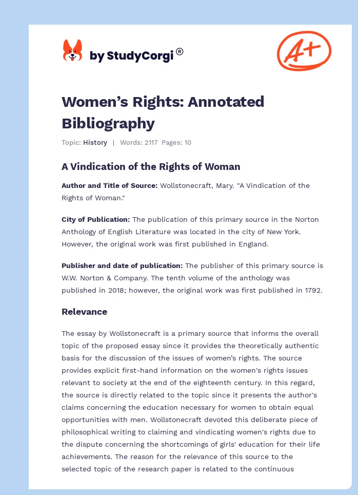 annotated bibliography on women's suffrage movement
