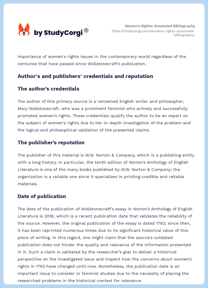 Women’s Rights: Annotated Bibliography. Page 2