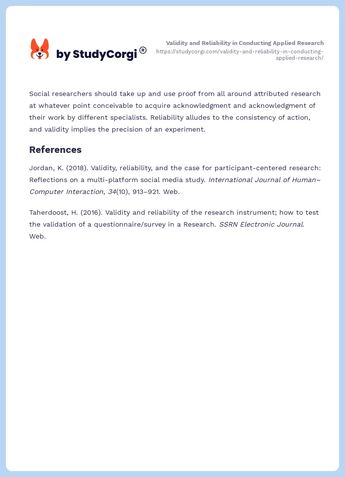 Validity and Reliability in Conducting Applied Research. Page 2