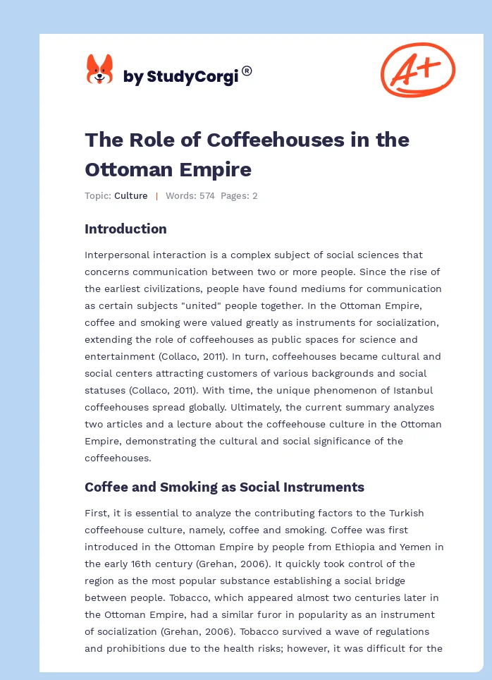 The Role of Coffeehouses in the Ottoman Empire. Page 1