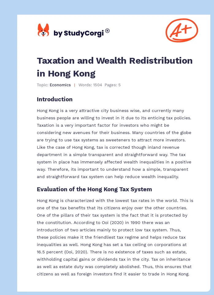Taxation and Wealth Redistribution in Hong Kong. Page 1