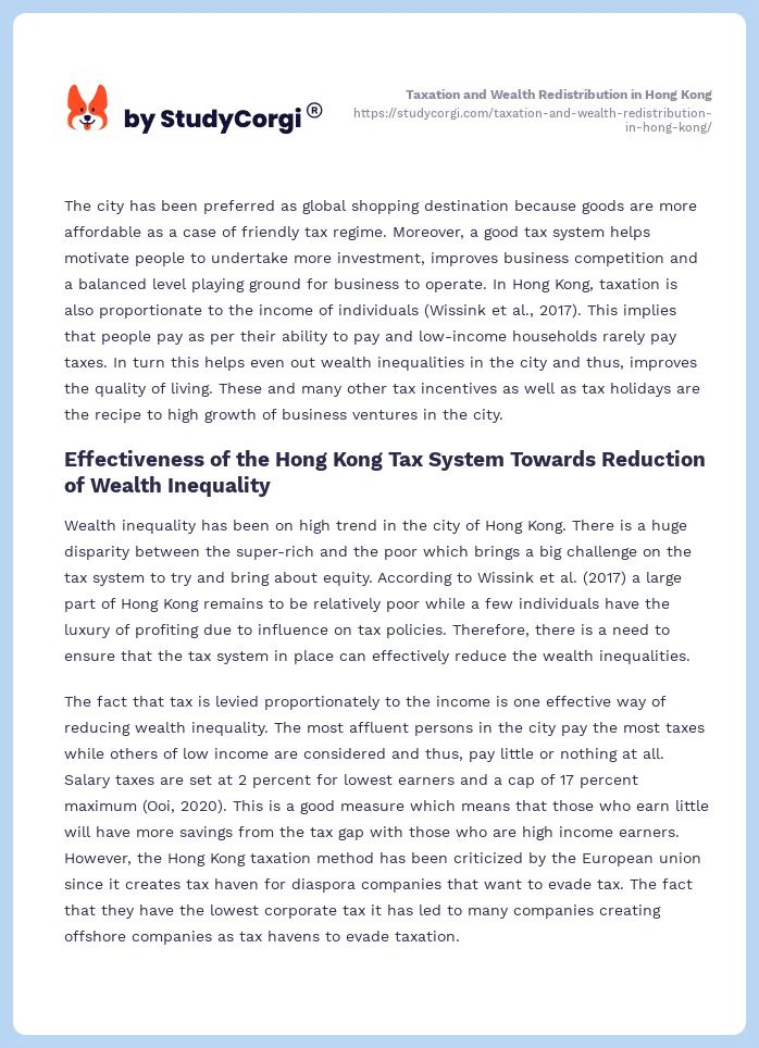 Taxation and Wealth Redistribution in Hong Kong. Page 2