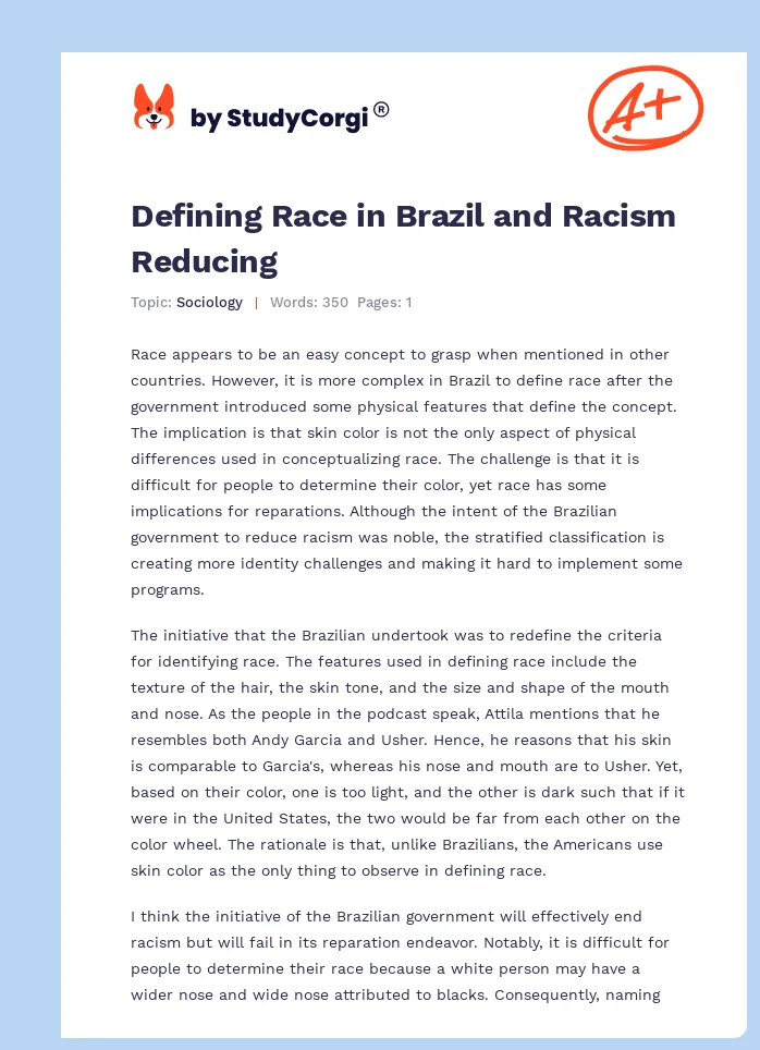 Defining Race in Brazil and Racism Reducing. Page 1