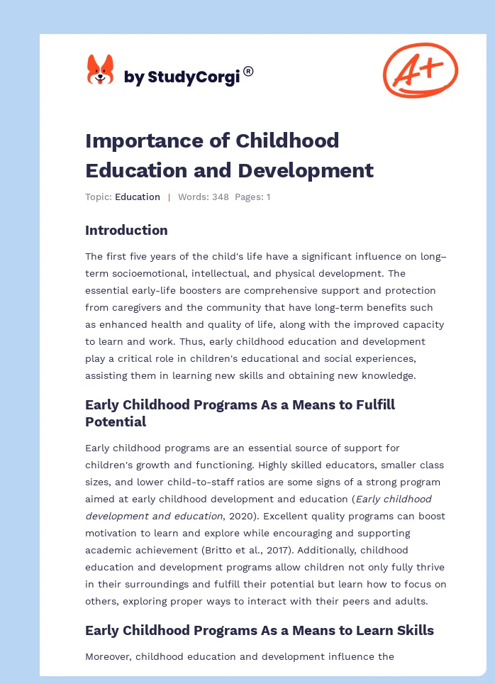 Importance of Childhood Education and Development. Page 1