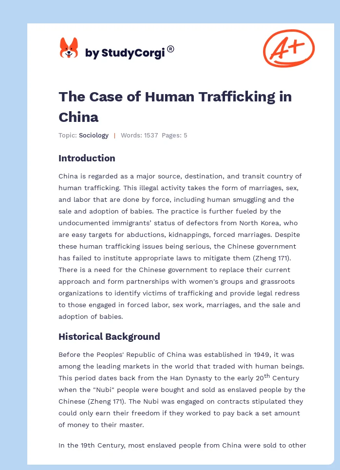 The Case of Human Trafficking in China. Page 1